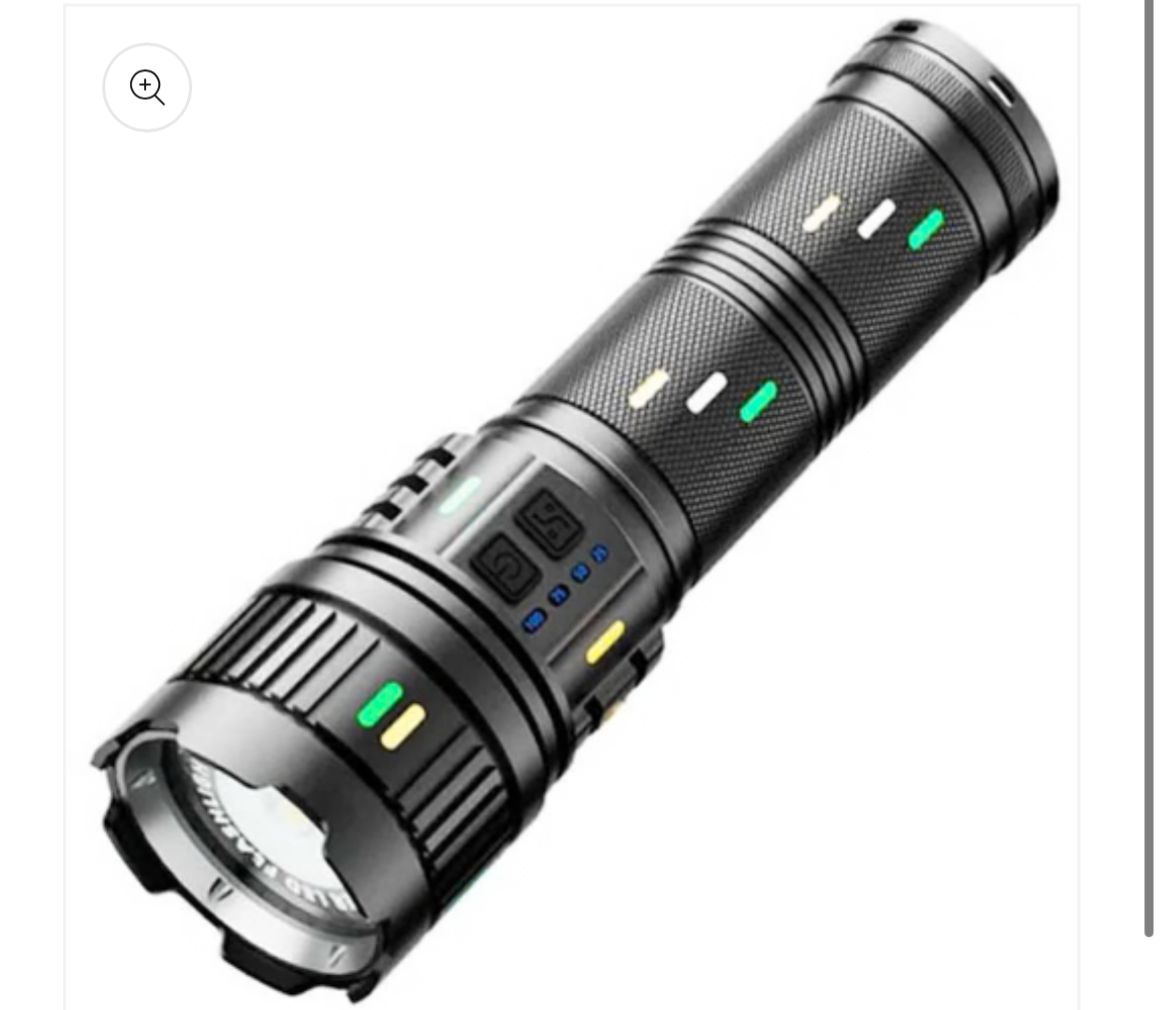 Metal led flashlight smars High Powered Handheld Flashlight, Rechargeable LED Torch with a Long-Range Reach, Colorful Fluorescent Strips Body, Mechanically Zoomable, for Hunting, Searching, Fishing, Exploring.
